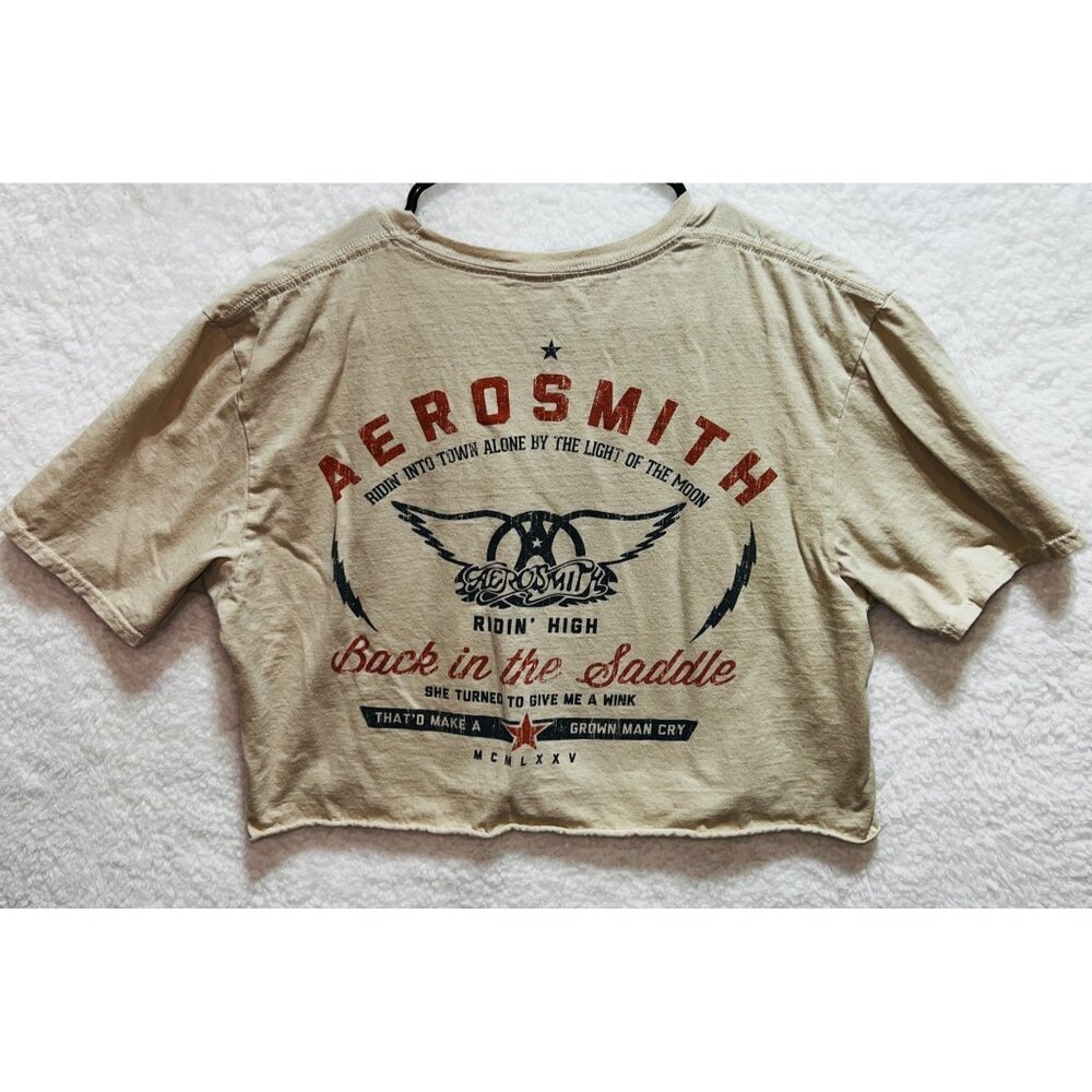 Vintage Aerosmith Beige Ridin High Back In The Saddle Crop Tshirt Large - Picture 3 of 6